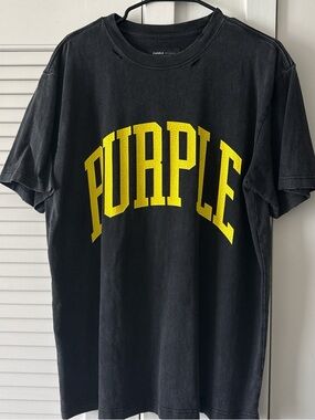 PURPLE Men's Black Short Sleeve Tee with Yellow Arch Logo